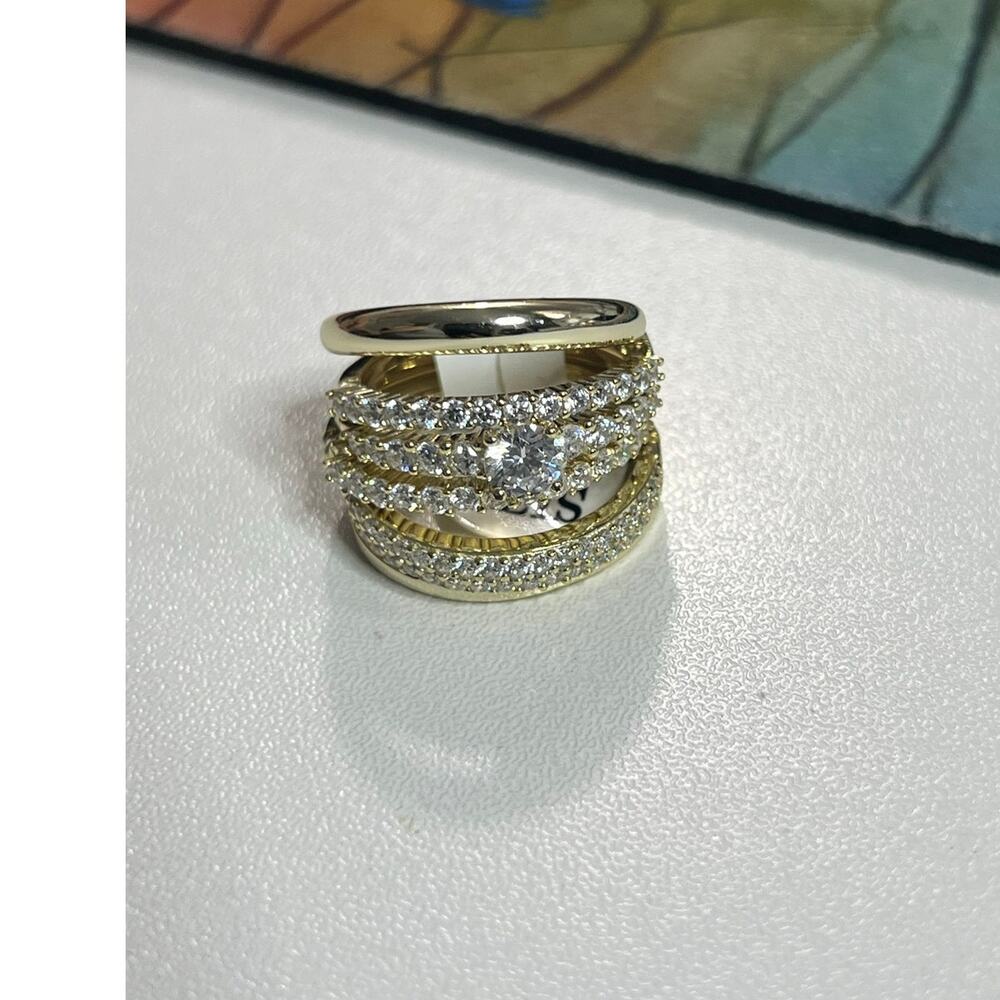 Women’s 925 Sterling Silver GF CZ Multi Row Stacked Statement Ring NWT Sz 8